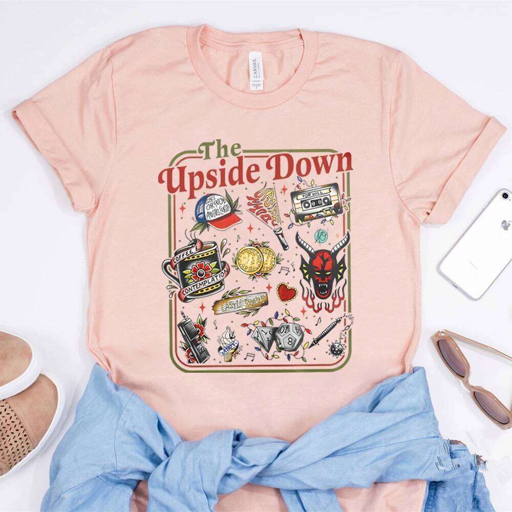The Upside Down T-shirt Funny Women Men Hawkins Clipart Graphic Tee Stranger ST5 Inspired Demogorgon Shirts Trendy Gothic Tops XJ260306