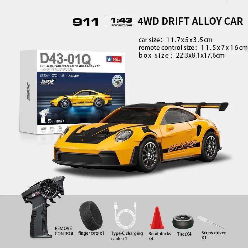 Macro Star D43 Full Proportion Remote Control Drift Car 1:43 Scale Alloy Gyro Four-Wheel Drive Flat Run Luminous Toy Model C260306
