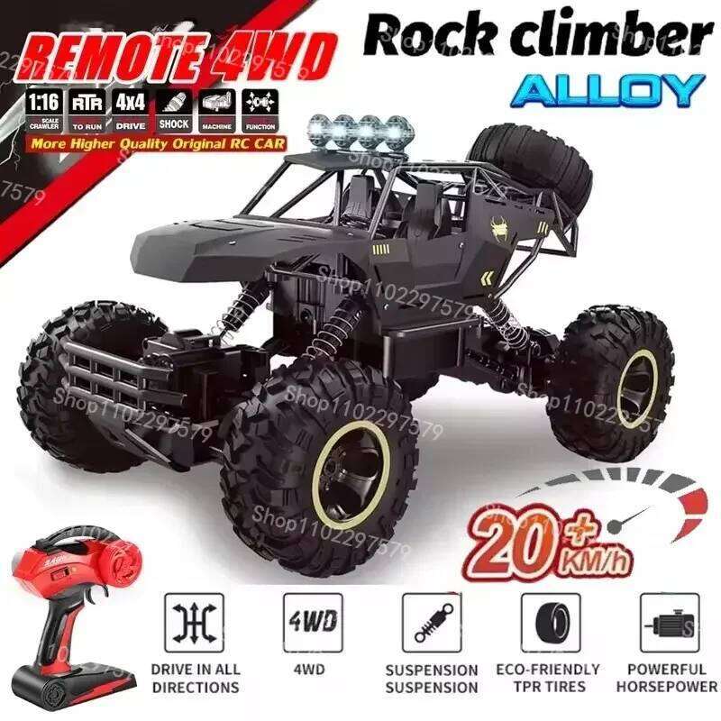 RC Car 1:12/16 Scale All Terrain 15KM/H High Speed 4WD Electric Vehicle with 2.4 GHz Headlight Remote Control Off-Road Truck Toy C260306