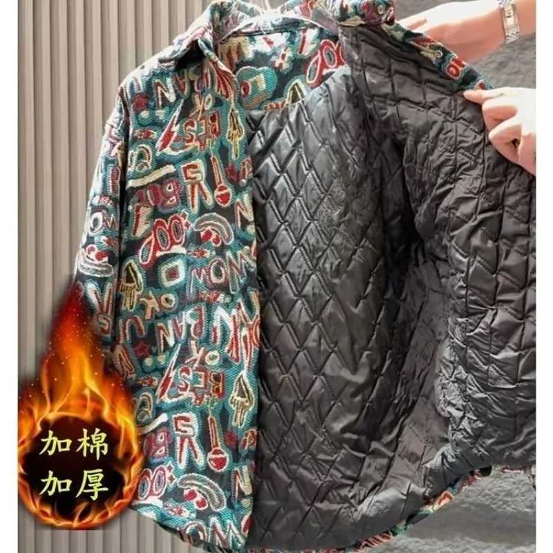Cotton-thickened Fashion Printed Casual Jacket for Mens Fashionable Versatile Loose Lapel Jacket Top M260309