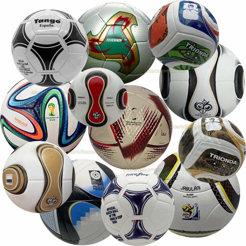Wholesale Football 1990 GERMANY 94 98 2002 2006 2014 World Match No.5 Football Thermal Bonding Covering Material AL HILM AND AL RIHLA 2010 JABULANI BAZUCA Tricolore