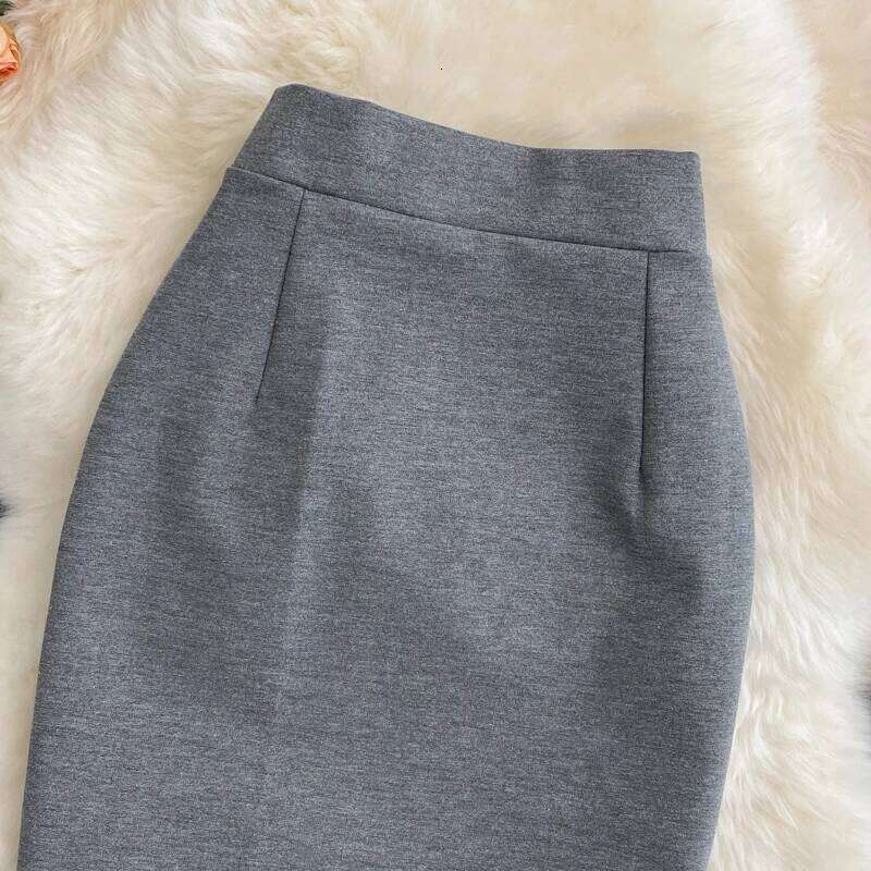 Women's Solid High Waist Work Pencil 2025 New Fashion Ladies Slim Fit Split Office OL Skirt Grey Red Black Skirts XJ260309