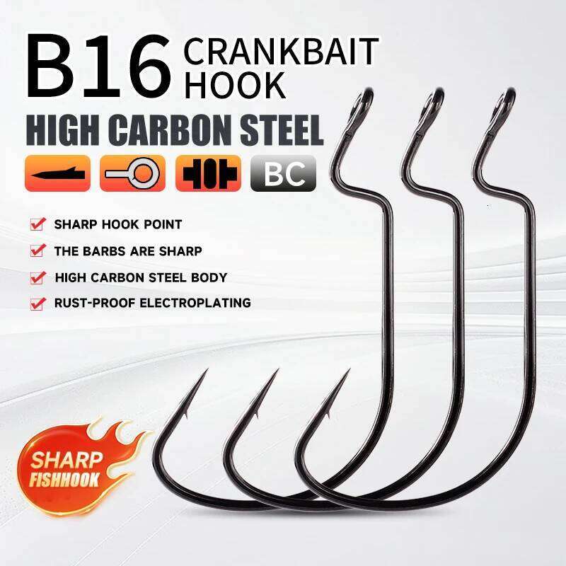 SUPERCONTINET 10pcs/lot Fishing Soft Worm High Carbon Steel Wide Super Lock Fishhooks Lure Softjerk Hooks S260305