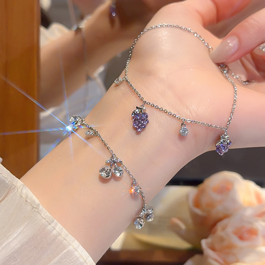 Korean-style diamond-studded grape cherry pendant bracelet exquisite elegant, sweet and luxurious, with a high-end feel Jewelry for women - view 3