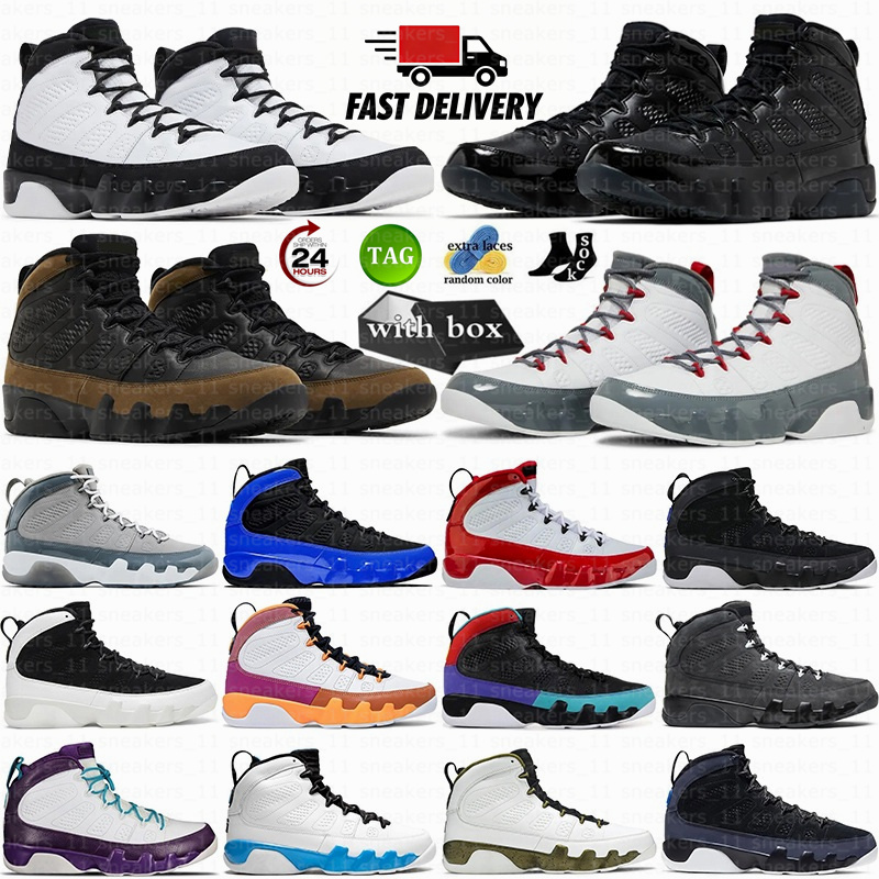With Box 9 Mens Basketball Shoes 9s Cool Grey Fire Red University Blue Olive Powder Blue Space Jace Bred Men Sports Sneakers Trainer