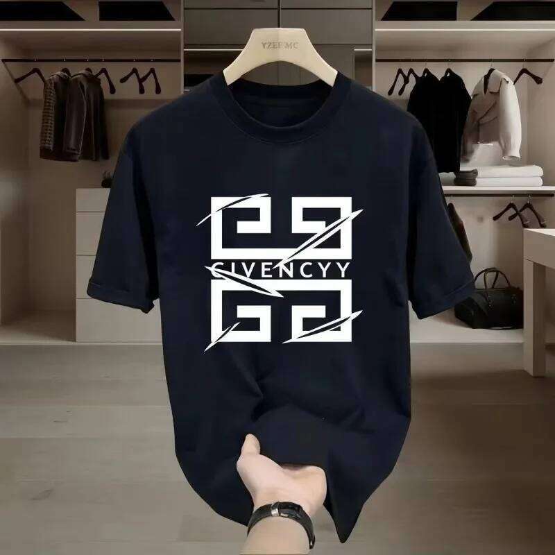 Men's Brand Logo Print T-Shirt Cotton Short Sleeve Tee,Streetwear Fashion Top With White Graphic Design Casual Wear