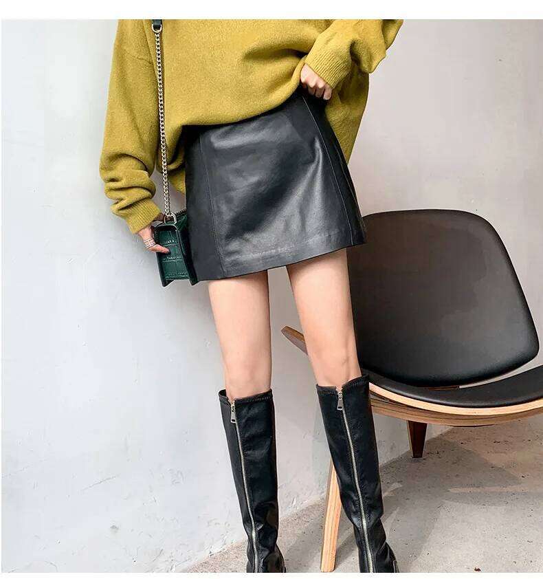 Sheepskin Women 2024 Fashion New High Waist Spring Autumn Slim Mini Skirt Genuine Leather Shorts Boots Y2k XJ260309