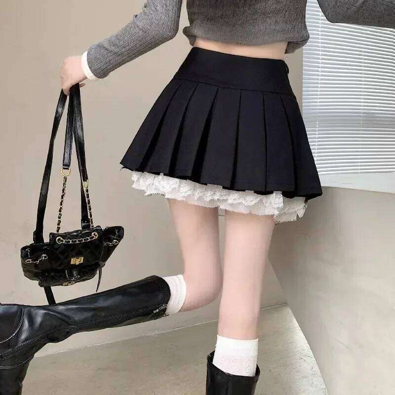 Korean Fashion Sweet High Waist College for Womenn Lace Preppy Bow Female A-line Pleated Skirt Y2k XJ260309
