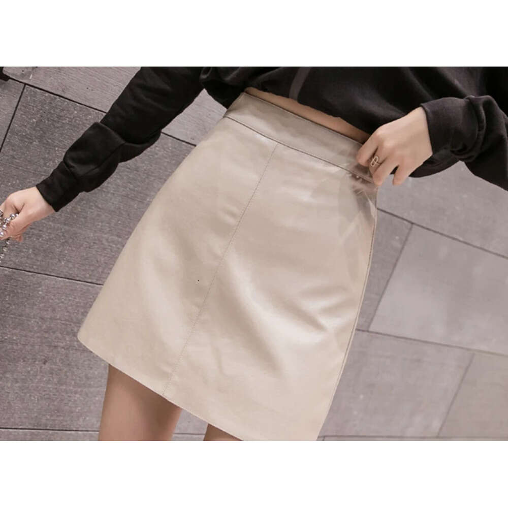 Jielur Leather Autumn Winter New Korean High Waist Mini Skirt Female 4 Colors Chic Black Sexy Saia A-line PU Skirts Women XJ260309
