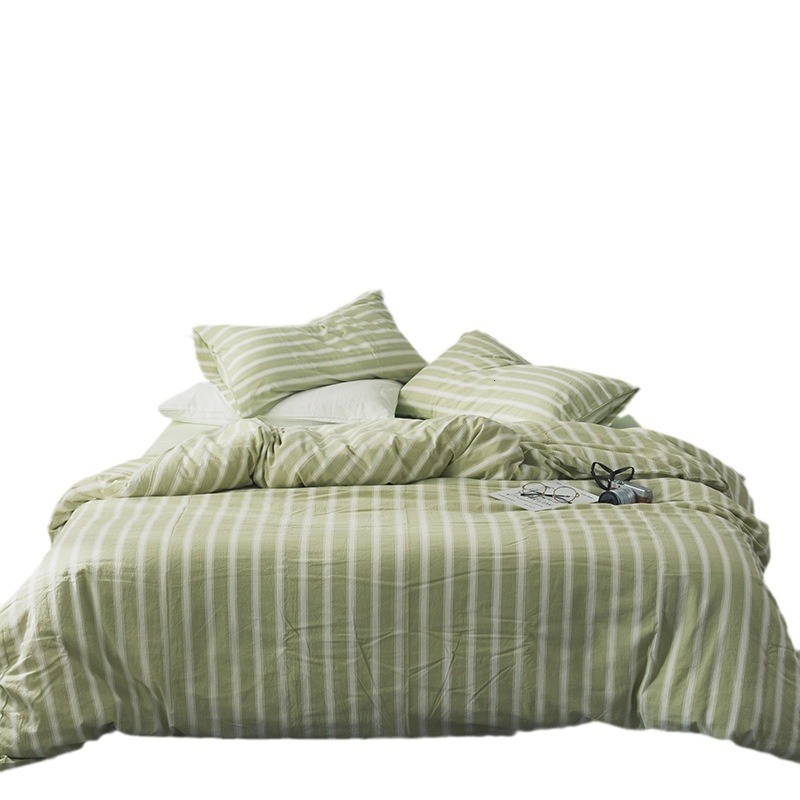 Class A Pure Cotton Dyed-in-the-Yarn Pre-washed Cotton Four-Piece Set with Cotton Fitted Sheet - Manufacturer Supply 2