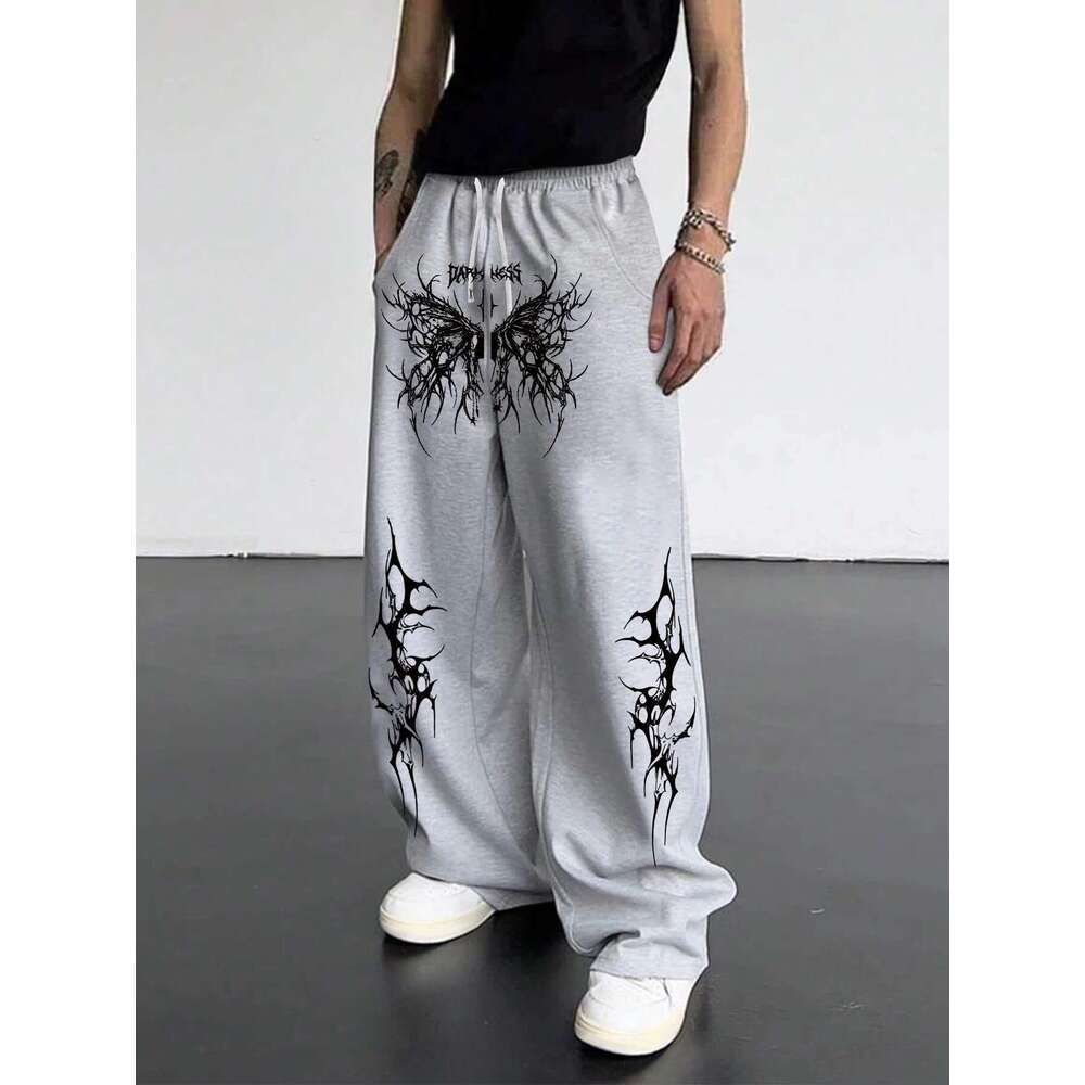 Spring And Autumn New Y2k Dark Gothic Print Loose Slimming Unisex Drawstring Sweatpants Wide Leg Joggers