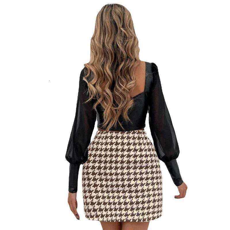 Spring Autumn Y2K Sexy Fashion High Waist Houndstooth A-line Skirt Women Casual Vintage Plaid Lady Korean Slim Female Hip Skirts XJ260309