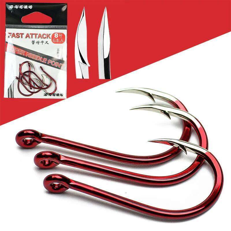 Fishing Barbed Hook Bend Mouth Triangular Fast Attack Super Needle Point Fishhook Black Seabream Bass Japan Hooks 4-8 Piece Pack S260305