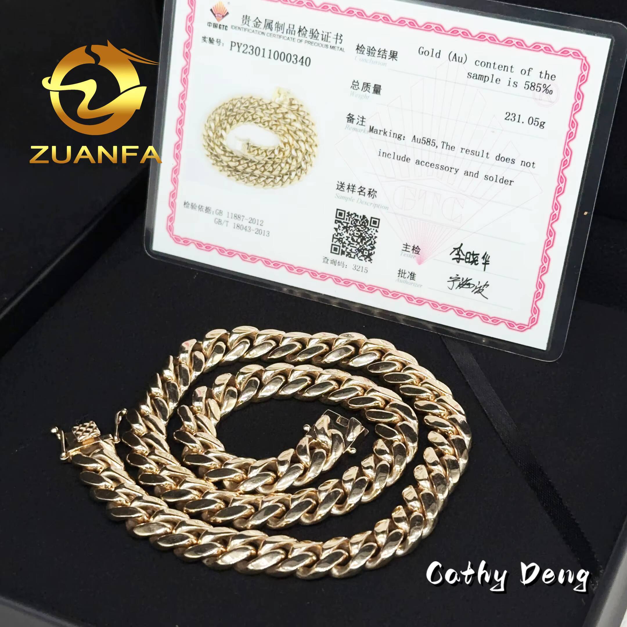 Luxury 14k Solid Gold Cuban Chain 12mm AU585 Gold Hip Hop Jewelry Rapper Miami Cuban Link Chain Necklace for Men