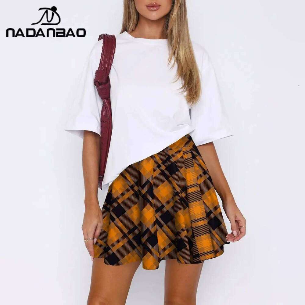 Nadanbao Summer Women High Waist Plaid Pleated Skirts Y2K Streetwear School Uniform A-Line Gym Student Short Skirt Girl XJ260309
