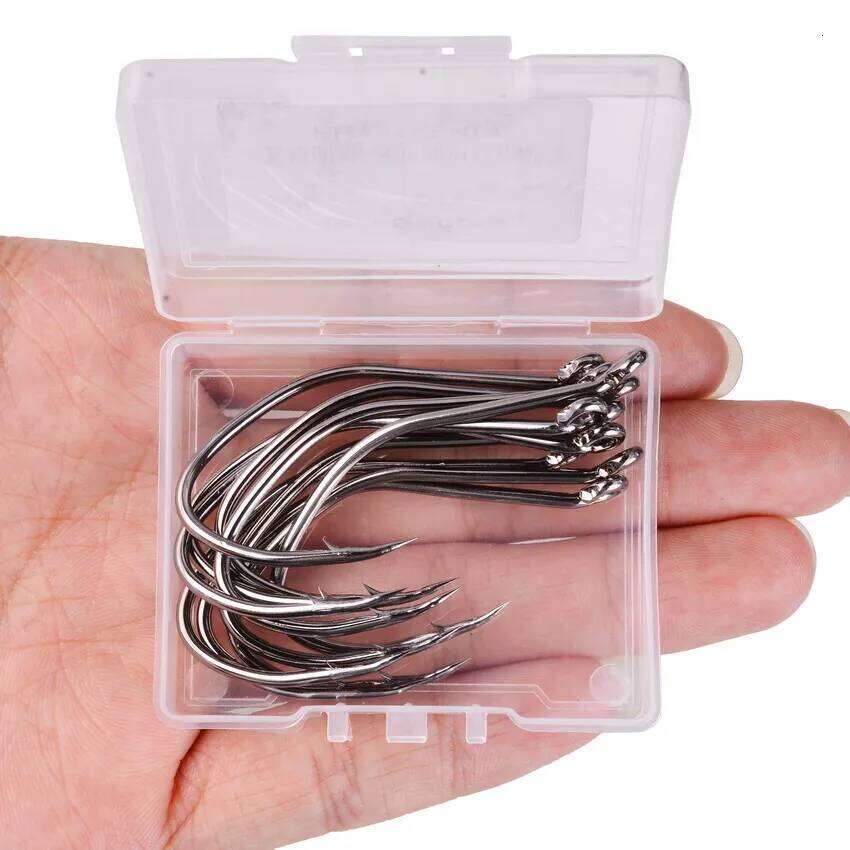 10pcs/Box Barbed Hooks High Carbon Steel Catfish 6/0 -10 Fishhook V Sharp Circle Hook Fishing Tackle Box S260305 356