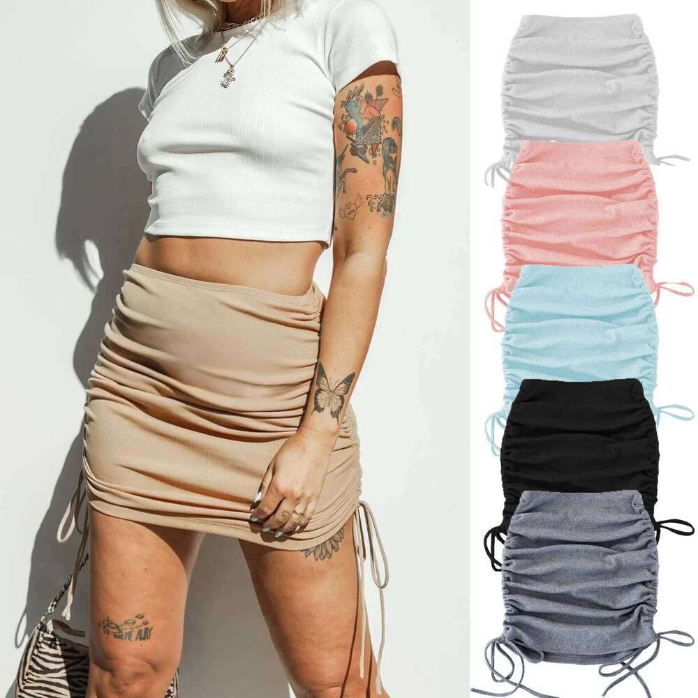 Women Summer Skirts lace-up 2022 Ladies Knitting Thread Side Draw String Elastic Corrugated Sexy Hip Adjustable Casual WSL4321 XJ260309