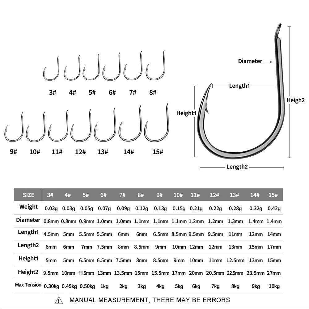 Barbed Fishhooks 3#-15# High Carbon Steel Flat Carp Fishing Hook Single Jigging Accessories Tackle 200pcs Soft Lures Hooks S260305