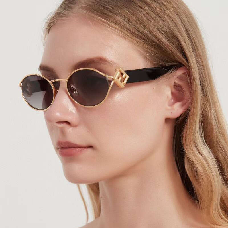 Sunglasses Letter F Oval Metal Frame Fashion Trendy UV Protection for Daily Outdoor Wear Gift High Quality Texture