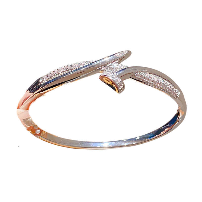 Jewelry Bracelets Bangle 18K Real Gold Plated French Zircon Cross Nail Adjustable Clasp Exquisite Unique High-End Texture Women's