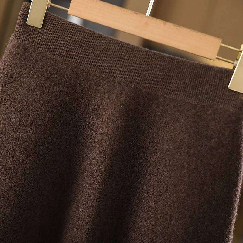 Women's Autumn Winter Elastic Waist Mini A-Line Cashmere Skirt 100% Merino Wool Knitted Above Knee Preppy Style Dress XJ260309