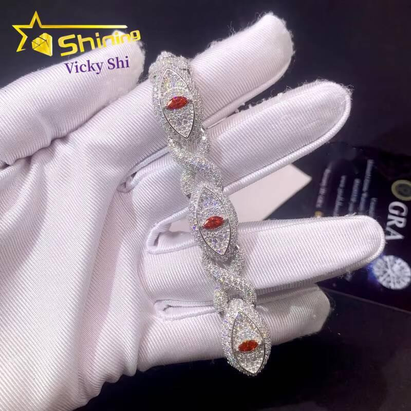 New Design S925 Silver Iced Out Moissanite Evil Eyes Cuban Link Bracelet Custom Men Full Diamond Hip Hop Cuban Bracelet