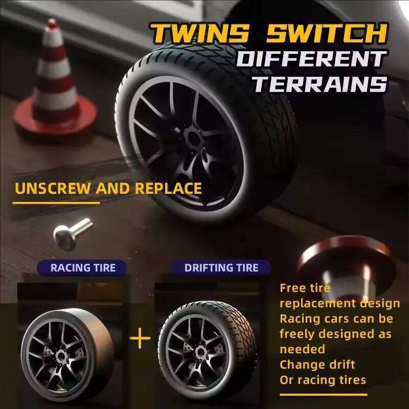 1/24 2.4G 4WD High Speed RC Drift Vehicle With Led Light Racing Mode Remote Control Car Boys Toy Replaceable Tire C260306