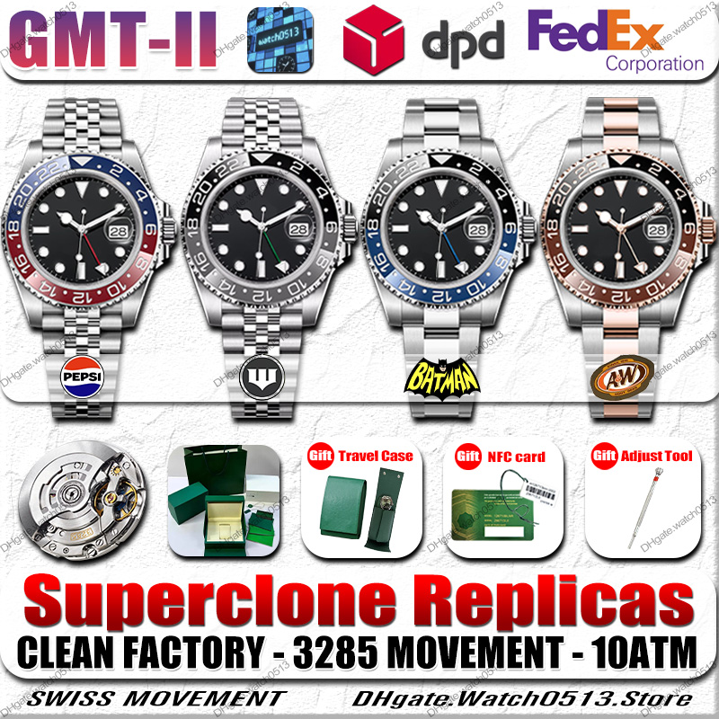 Clean Factory Watches Men Luxury Designer Watches High Quality 40MM 3285 Movement Stainless Steel Ceramic Bezel Sapphire Luminous Waterproof Bruce Pepsi Batman