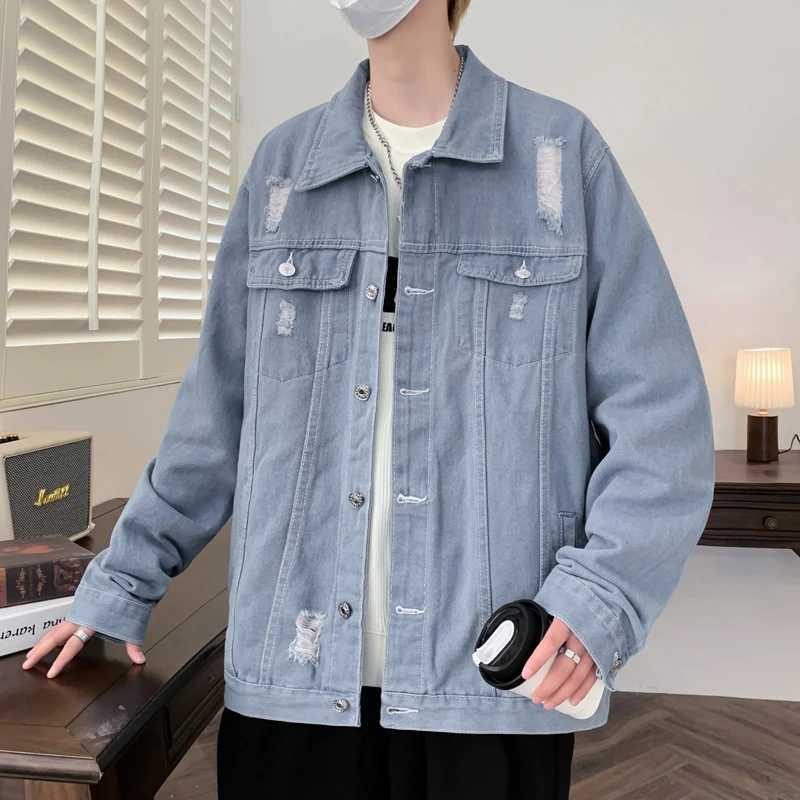 Casual Mens Cotton Denim Jackets 2026 Spring Autumn Loose Jeans Youth Hip Hop Streetwear Solid Denim Coats Cowboy Tops Clothing M260309
