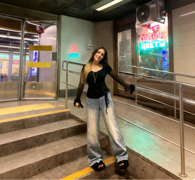 Women's Jeans Spring New Arrival Premium Heavyweight High-Waisted Slimming Straight-Leg Jeans with Blue Double-Color Hot-Fix Rhinestones