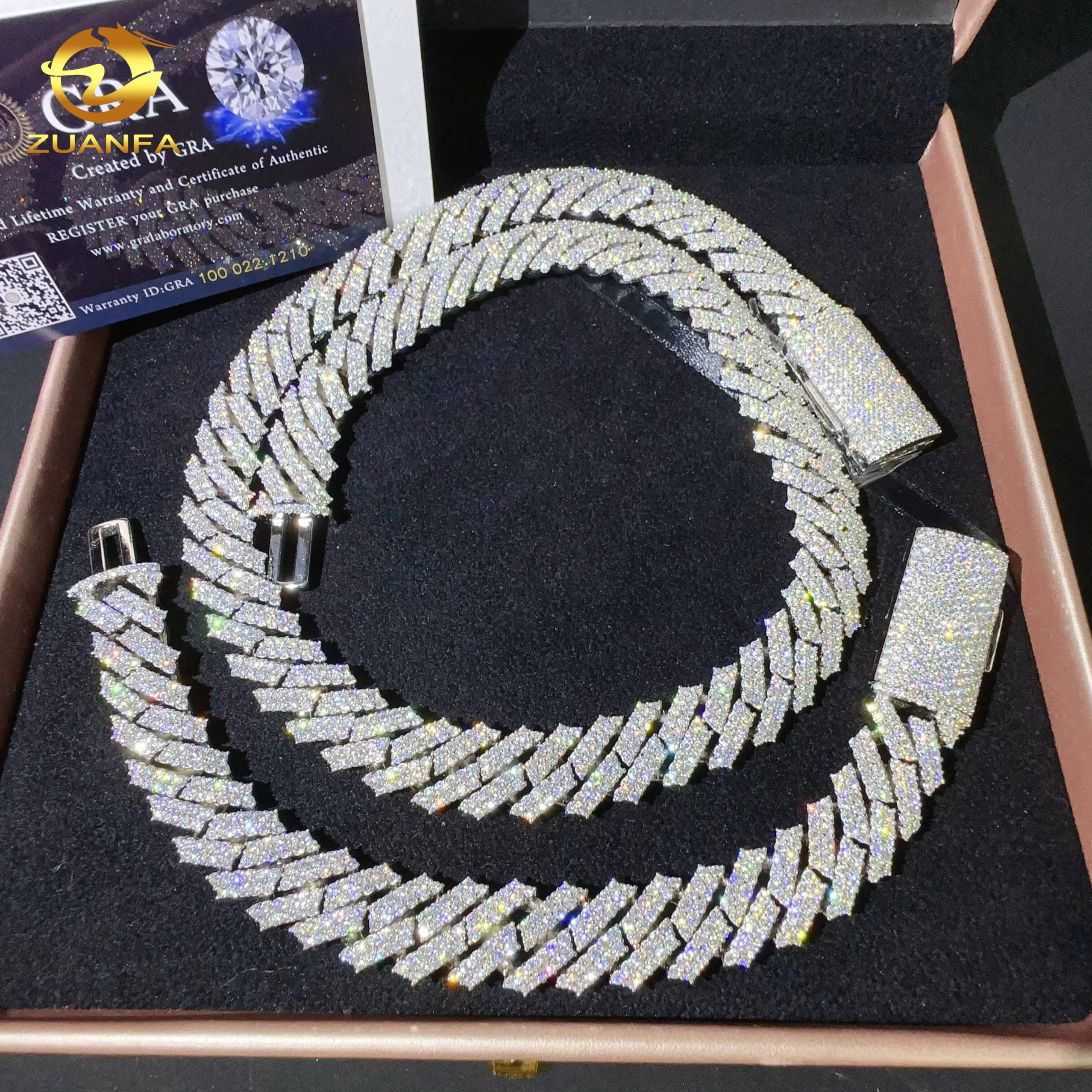 15mm Pass Diamond Tester 925 Sterling Silver VVS Moissanite Iced Out Moissanite Chain Cuban Link Custom Cuban Chain Necklace
