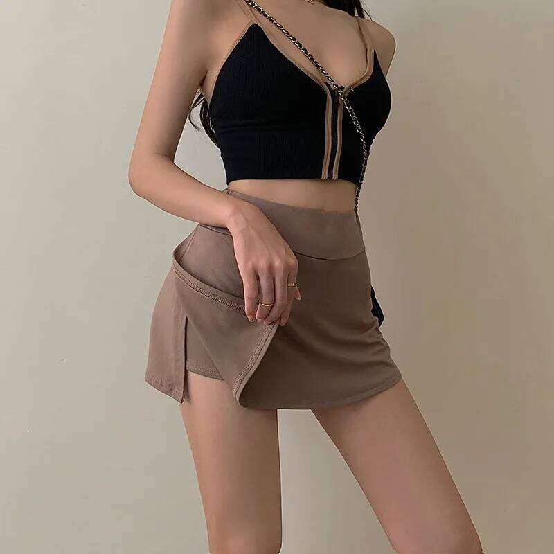 Tennis Women High Waist Sexy Girl Tight Bag Hip Short Skirt Summer Sports Culottes split A-line Mini skirt Y2K XJ260309