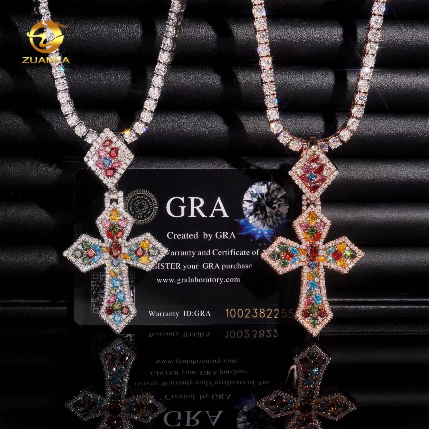 New Arrival Colorful Moissanite Cluster Cross Pendant Iced Out Moissanite Hip Hop Jewelry Luxury Cross Pendant 925 Silver
