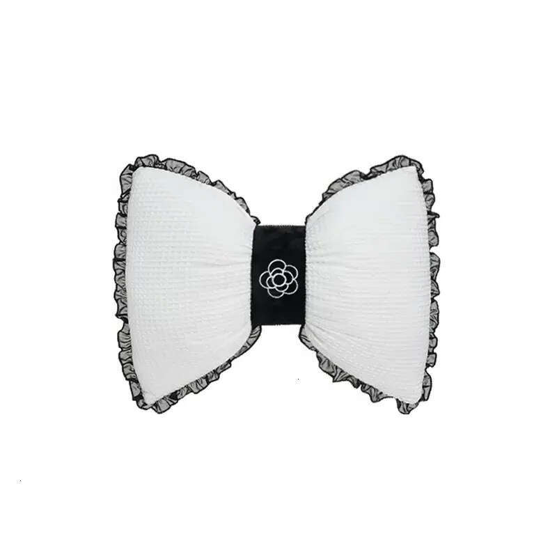 Waffle Bowknot Decorative Cushion: Lace Edge Camellia Lumbar Pillow for Living Room Support Cushion