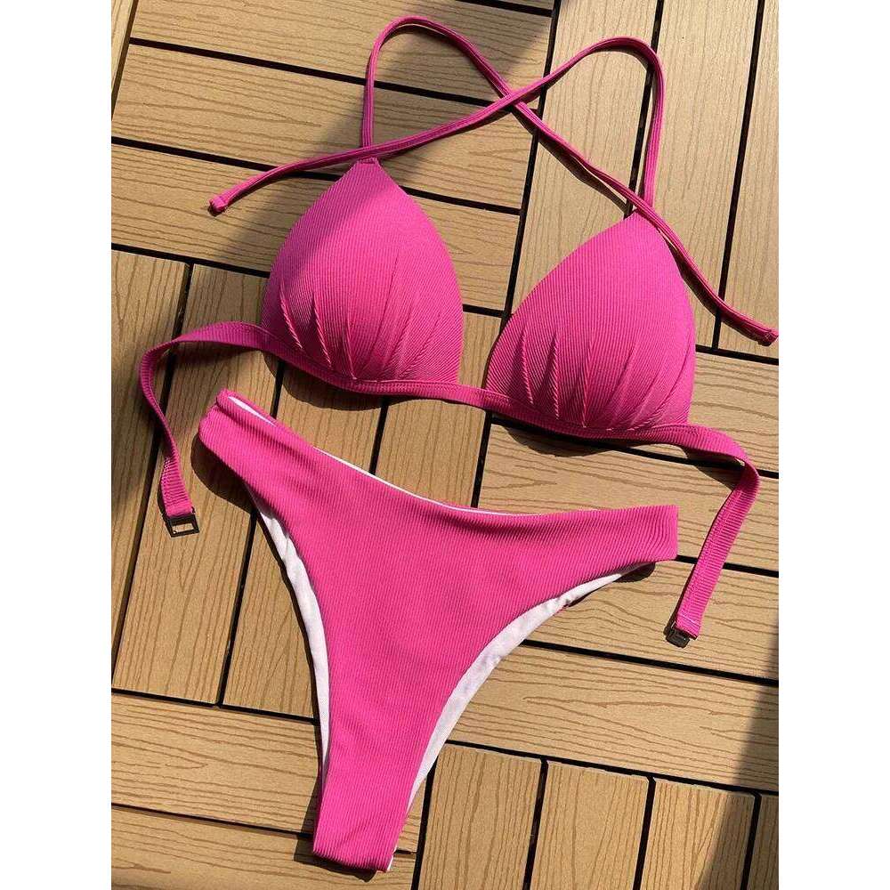 2025 Halter Bra Cup Women Swimsuit Female Push Up Swimwear Two Pieces Bikini set Brazilian Bather Bathing Suit Swim Lady XJ260206