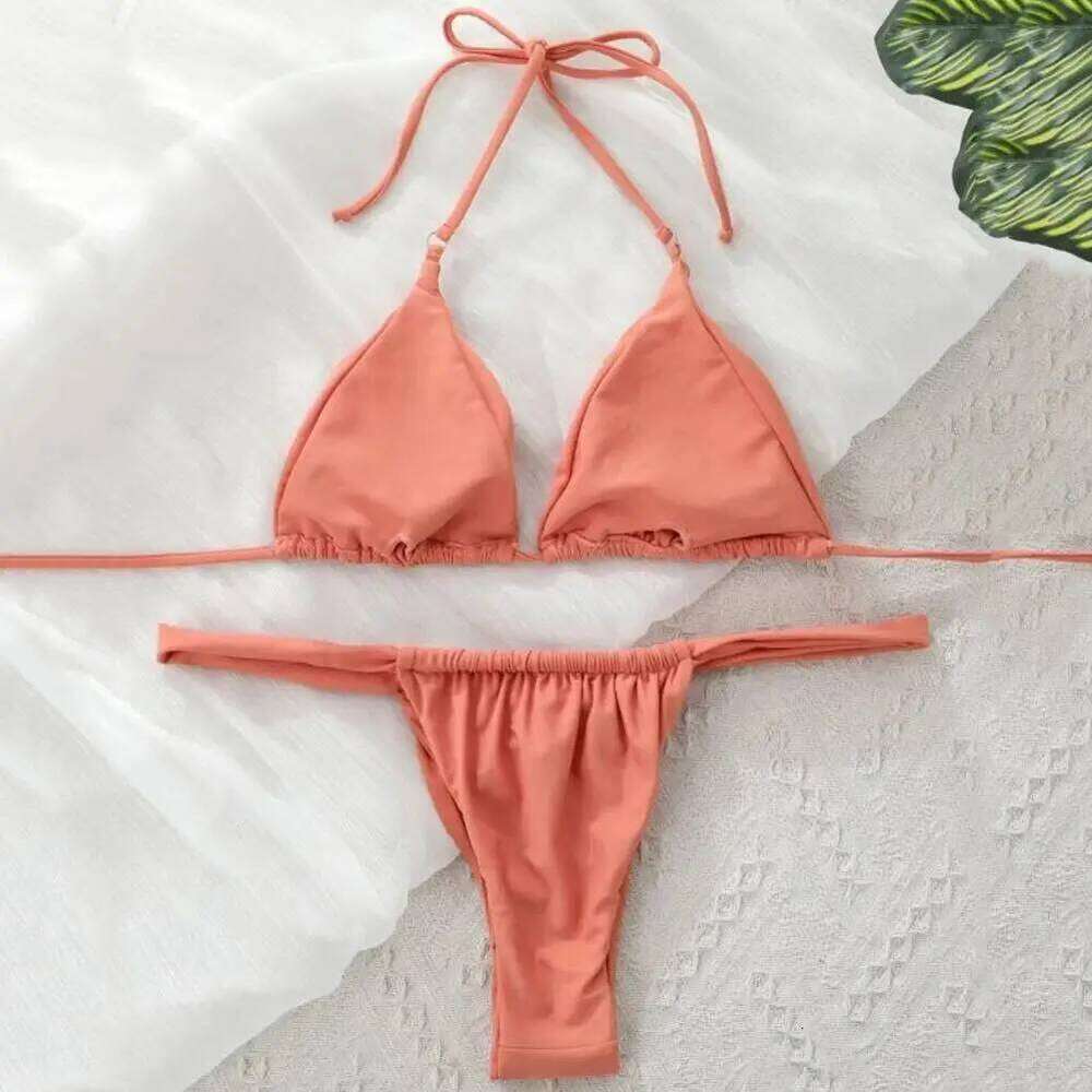 Women Low-cut Pleated Push Backless sexy hot girls Bikini Set Lace Up High Waist Halter Neck Bathing Suit Swimwear XJ260206