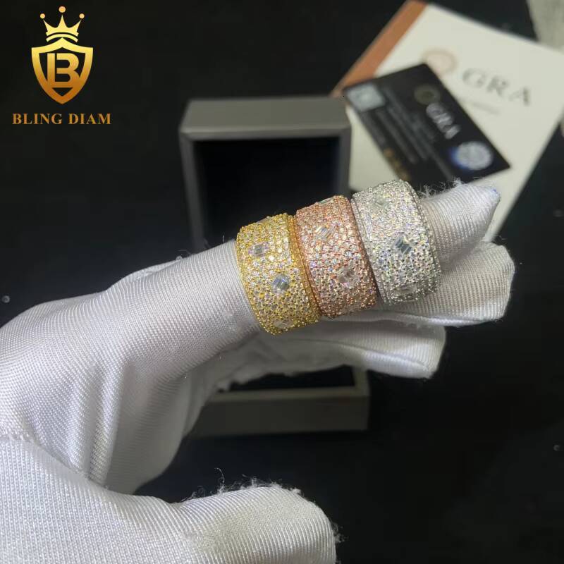 Hot Sale High Quality Diamond Ring 925 Silver Moissanite Rings Iced Out Moissanite Hip Hop Style Jewelry Pass Diamond Test GRA