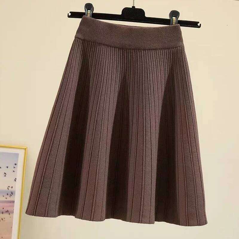 Fashion Elastic High Waist Knitting Women All Match Solid Color A Line Pleated Skirt Woman Trend Mini Skirts Female XJ260309