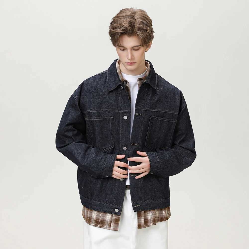 TFETTERS 2025 Spring Autumn New Mens Denim Workwear Jacket Man Contrast Stitching Oversized Turn-down Collar Jeans Coat Male M260309