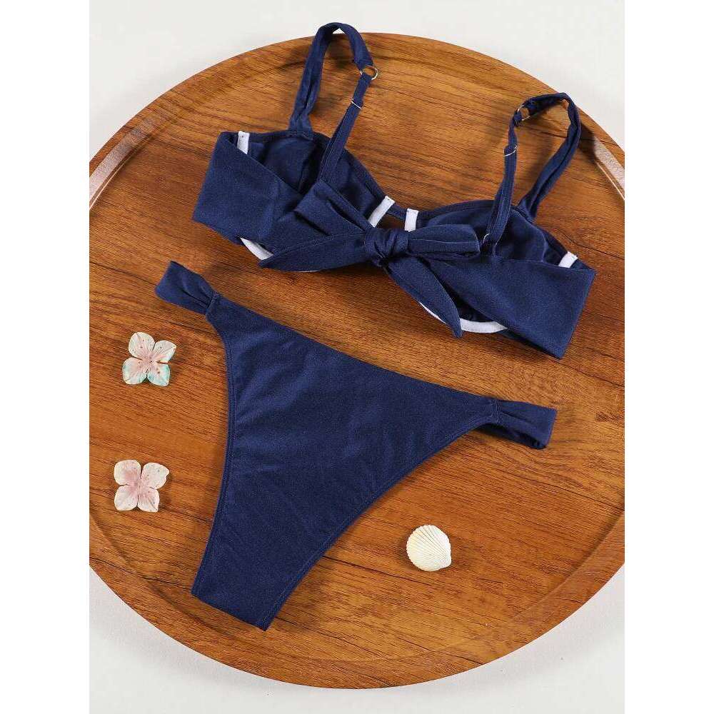 ZRTAK Purplish Blue Women Swimwear Bikinis Thongs Swimsuit Knot Biquini Beachwear Solid Bathing Suit Sexy Two Piece Bikini Sets XJ260206