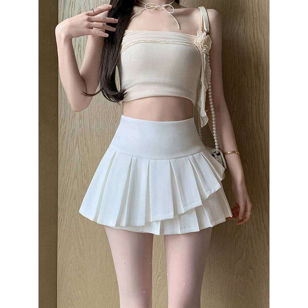 Preppy Style Summer Irregular Pleated Short Skirt For Women 2024 High Waist Casual School Sweet Mini Skirts With Ruffles XJ260309