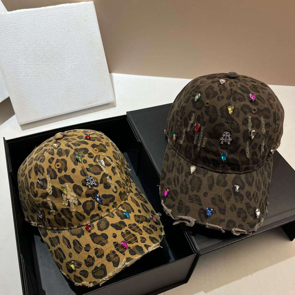 American Style hats for women Heavy Craft Rhinestone Cross Duckbill Cap Personality Bold Leopard Fashion Print