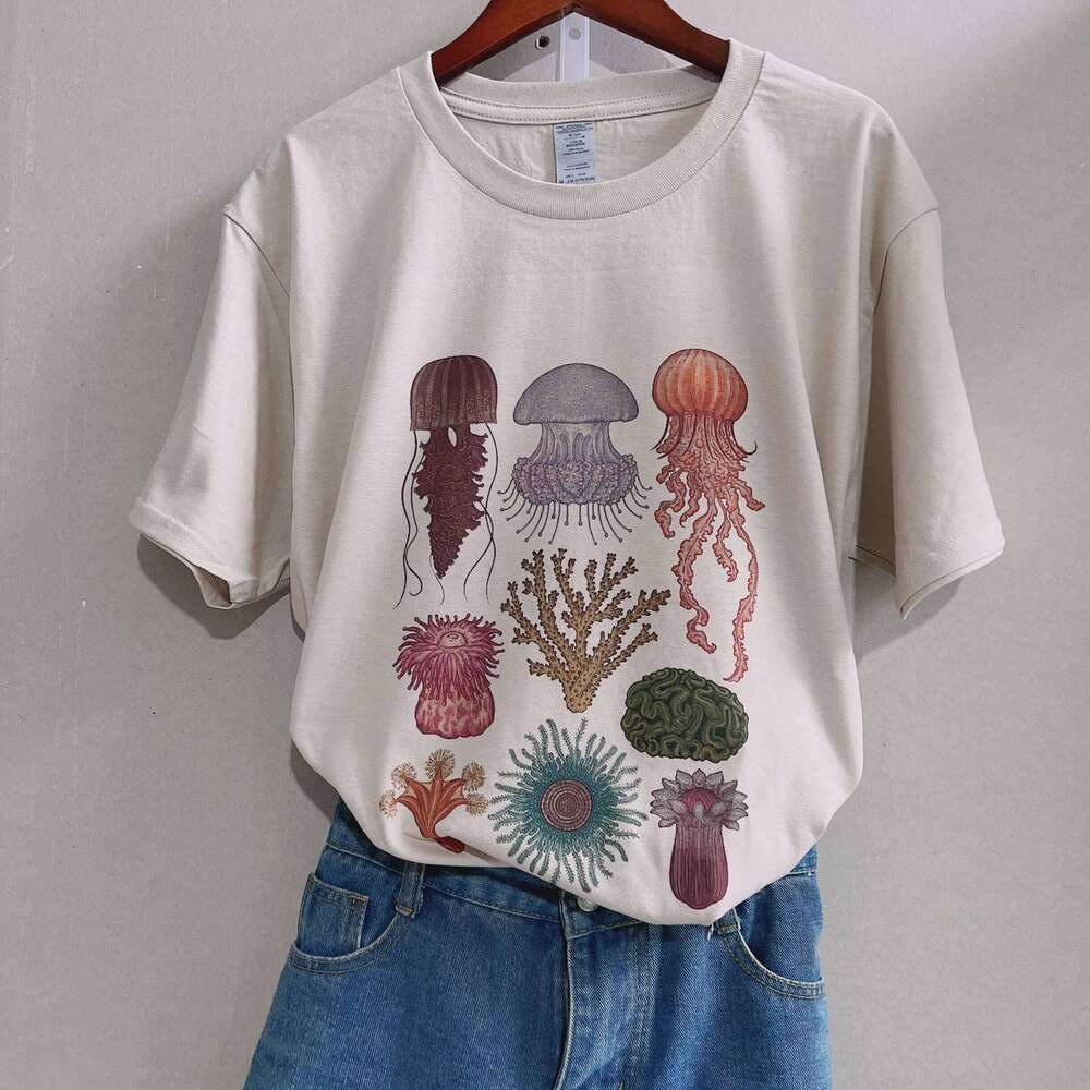 5316 JellyFish Seafood T-Shirt Women Vintage Grunge Aesthetic New Fashion, Women's T-Shirt, Comfortable, S XJ260306
