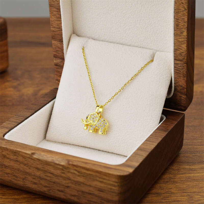 Micro-inlaid zircon elephant pendant titanium steel necklace for women, high-end versatile choker, light luxury niche fashion women's collarbone 