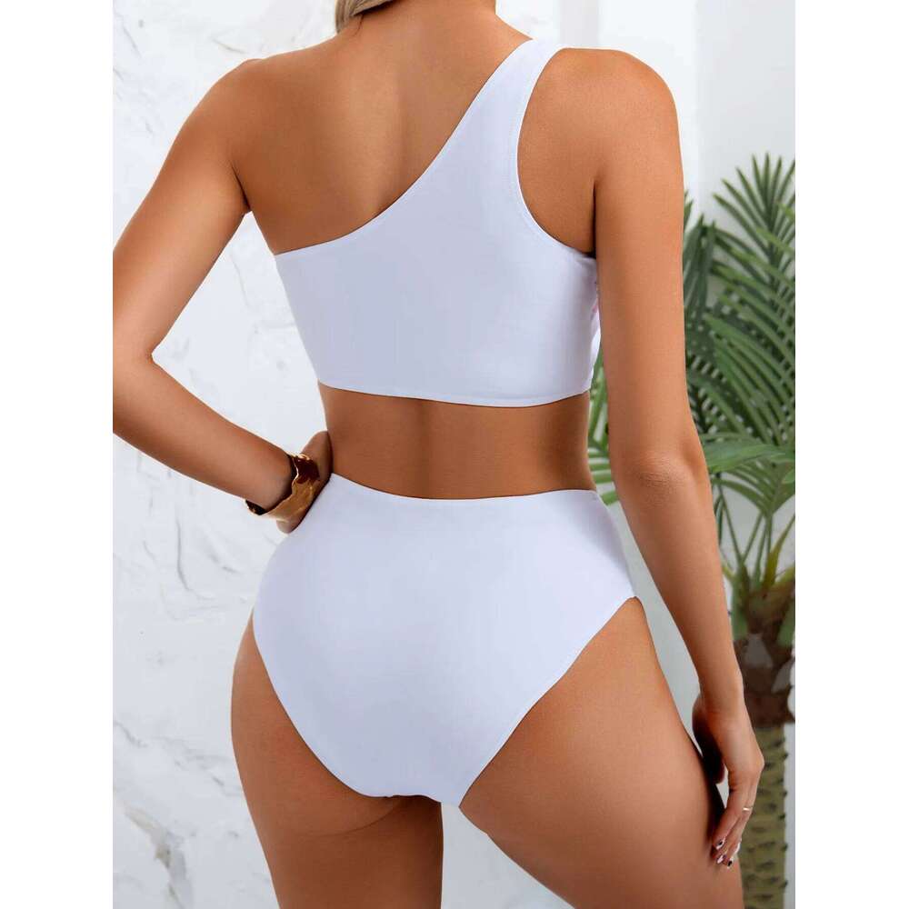 Bikini 2026 Quick Dry Swimsuit Sexy Tight Fit Ruffle Fast Drying Beachwear Summer One Shoulder Panties Set Ropa XJ260206