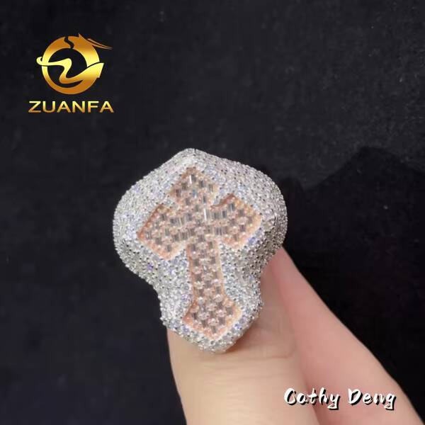 Fashion 18k Plated Moissanite Hip Hop Ring VVS Moissanite Rings 925 Sterling Silver Iced Out Cross Men Diamond Ring Engagement