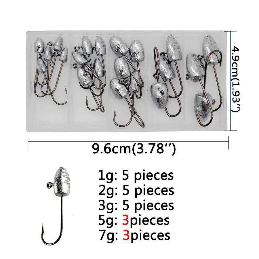 21pcs/box 1g 2g 3g 5g 7g fishing rigging jig head ,rooting fishhook for soft worm lure baits ,fishing hooks set S260305