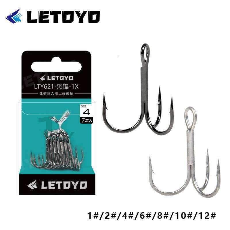 LETOYO Barbed treble hooks HIGH Carbon Steel triple black nickles or matte tin Fishing Hooks on Hard Lures for pike bass S260305