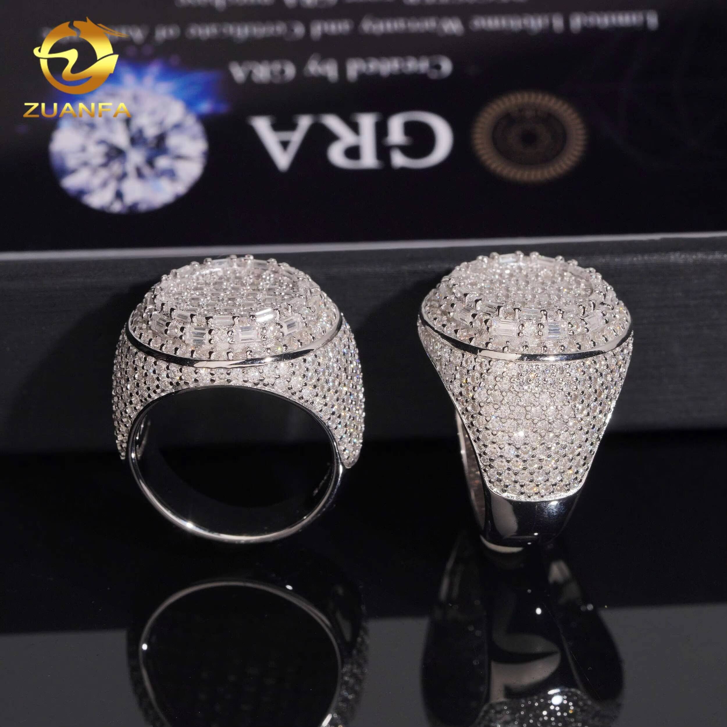 Ready to Ship Hip Hop Jewelry Moissanite Hip Hop Ring 925 Sterling Silver Men Diamond Ring Pass Diamond Tester