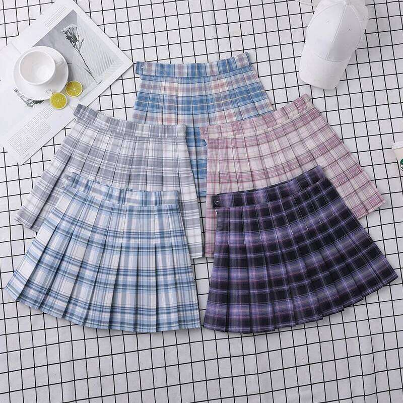 Plaid Pleated High-Waist Women's 2022 Summer A-Line Korean College Style School Girls Eam Dance Clothing Mini Short Skirt XJ260309